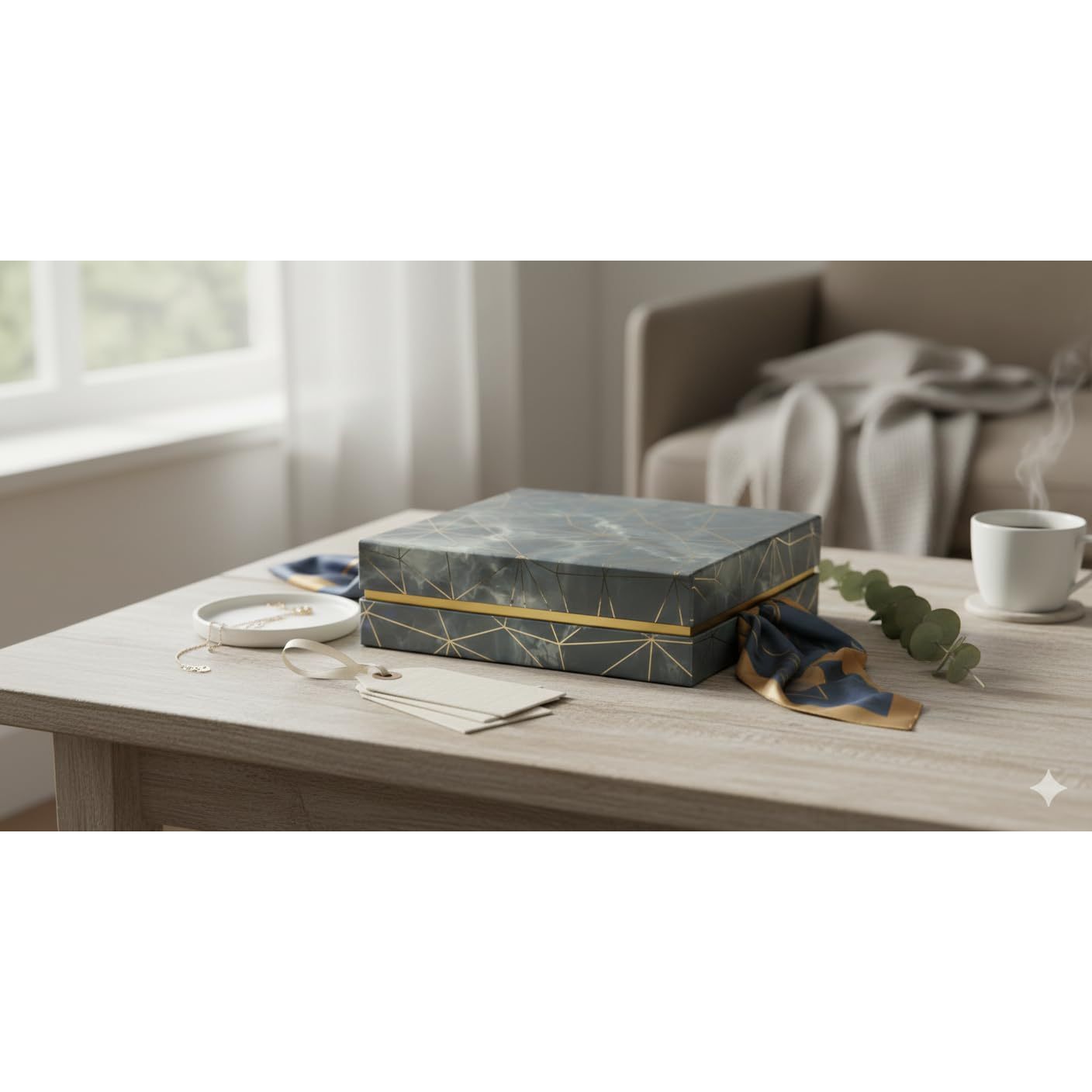 Rigid Square Gift Box with Marble Effect Design, Stylish Packaging